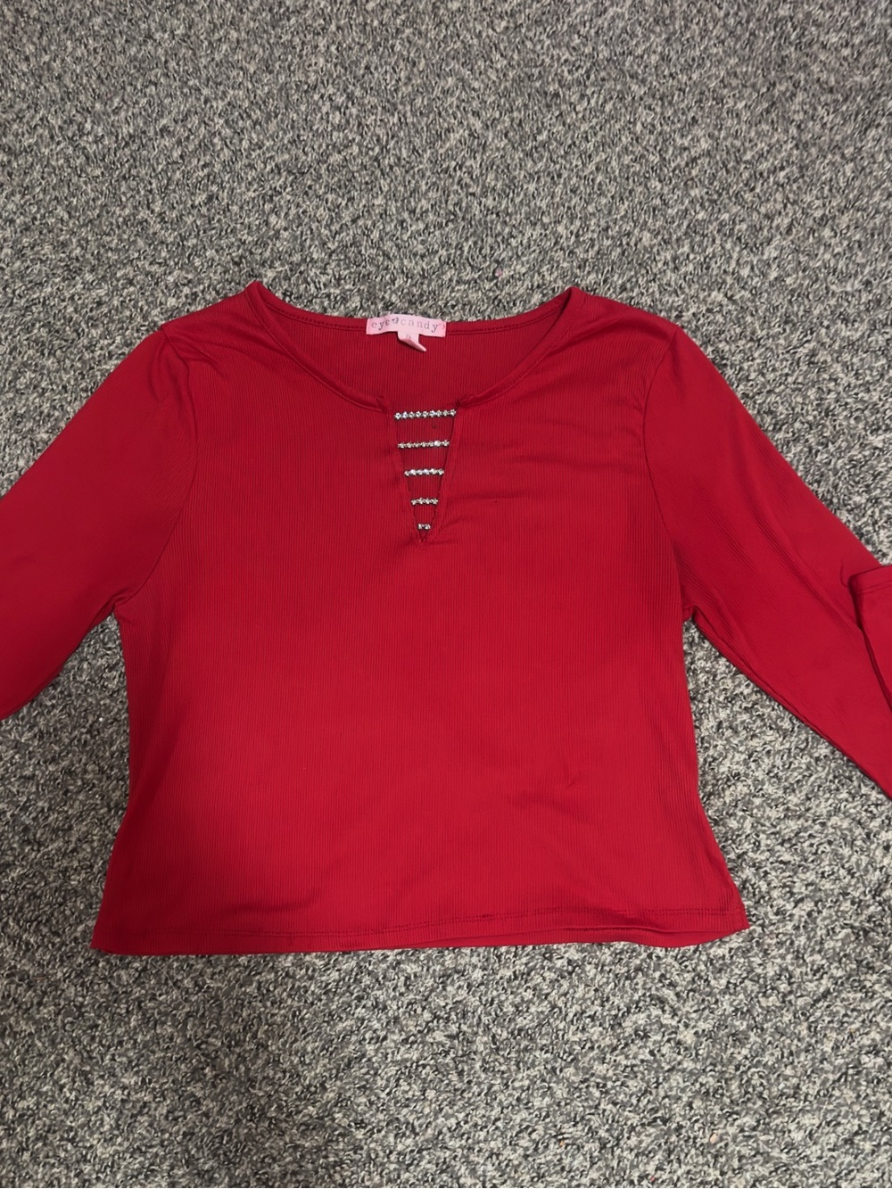 Women’s Red Long Sleeve Top with Ladder Detail